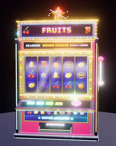 La machine à sous Fruits, habillage néon magenta.